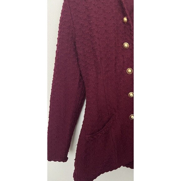 VTG Donna Karan New York Women's Burgundy Wool Blazer Jacket Gold Buttons M - Picture 3 of 7